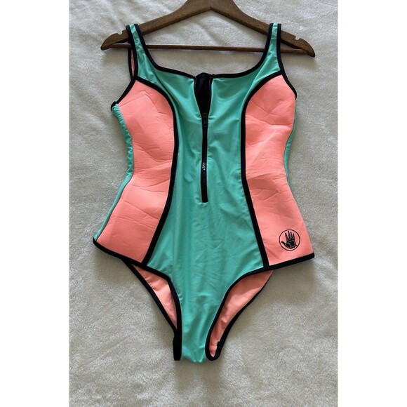 Body Glove Swimsuit Medium One Piece Zipper Colorblock Retro Y2K Neoprene Blend - Picture 1 of 11